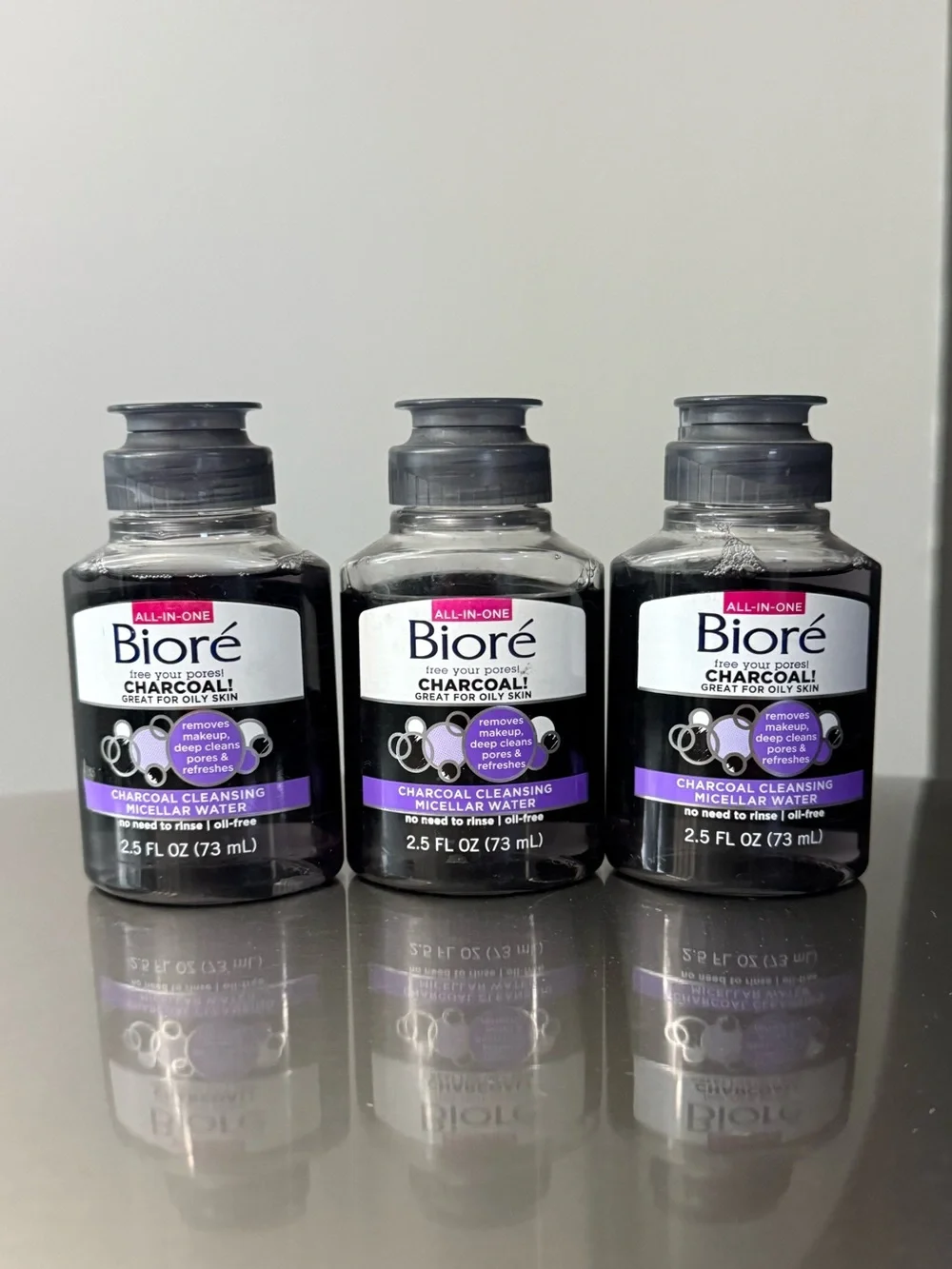 NEW Biore Charcoal Cleansing Micellar Water x3 2.5 oz